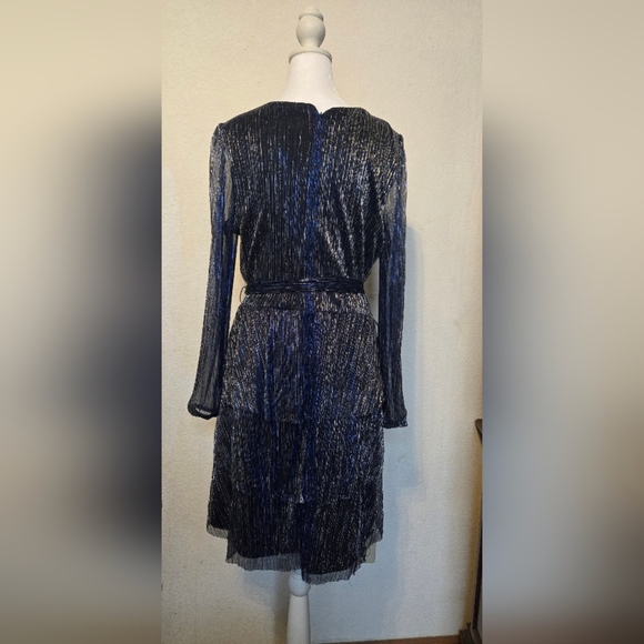 LESLIE FAY Blue and Silver Long Sleeve Dress. Size 12 - Picture 10 of 10